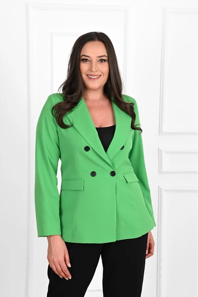 Kadın Astarlı Büyük Beden Blazer Ceket 0101-1 - 12