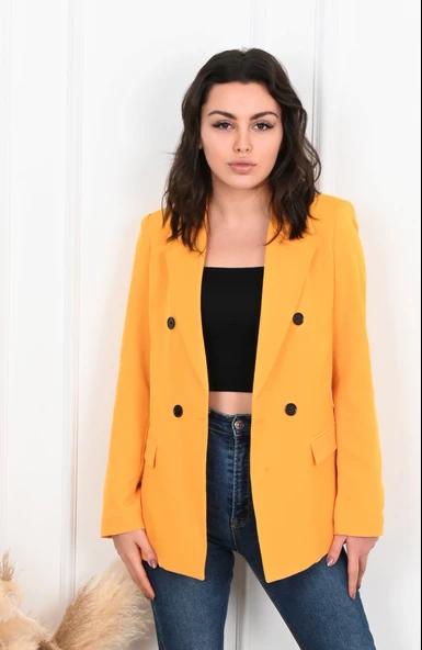 Kadın Astarlı Büyük Beden Blazer Ceket 0101-1 - 4