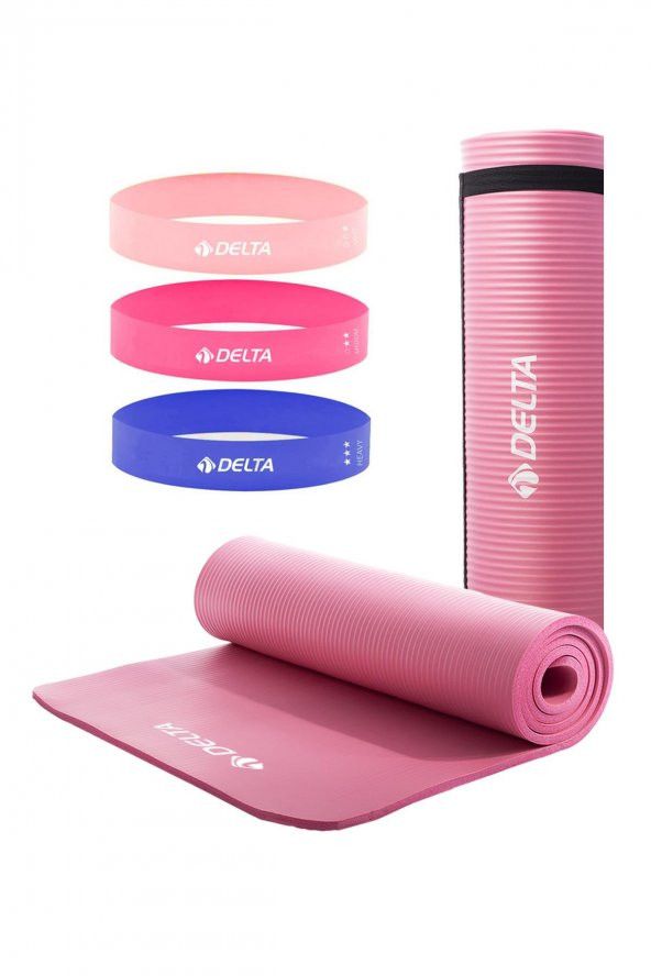 Delta Konfor Zemin 10 Mm Taşıma Askılı Pilates Minderi 3lü Squat Bandı Egzersiz Direnç Lastiği