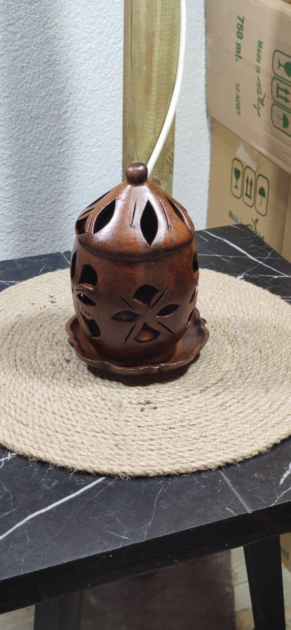 kahverengi çiçek desenli şamdam 18cm - 2