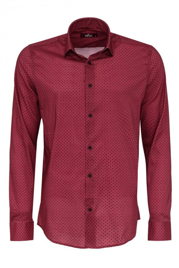 Bordo Desenli Slim Fit Gömlek