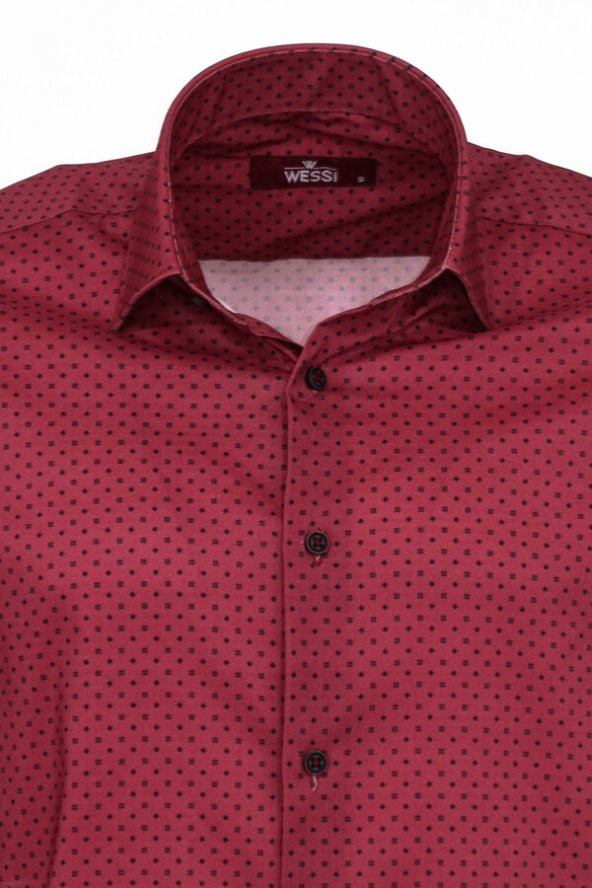 Bordo Desenli Slim Fit Gömlek - 3