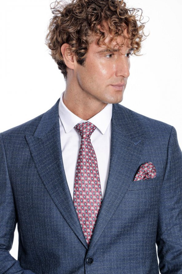 Desenli Slim Fit Lacivert Erkek Ceket - 7