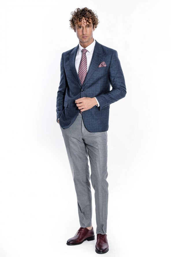 Desenli Slim Fit Lacivert Erkek Ceket - 2
