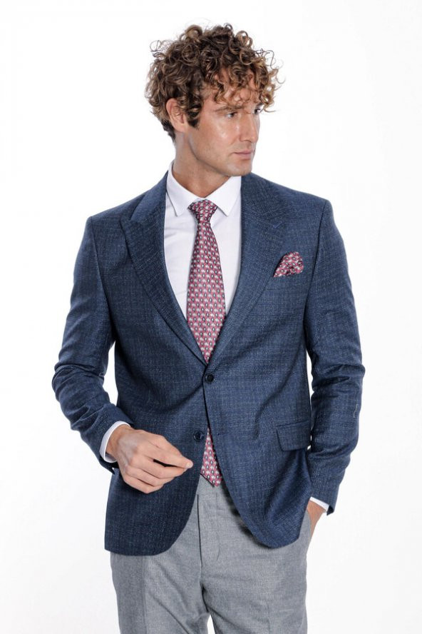 Desenli Slim Fit Lacivert Erkek Ceket - 4