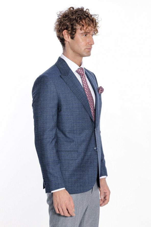 Desenli Slim Fit Lacivert Erkek Ceket - 8