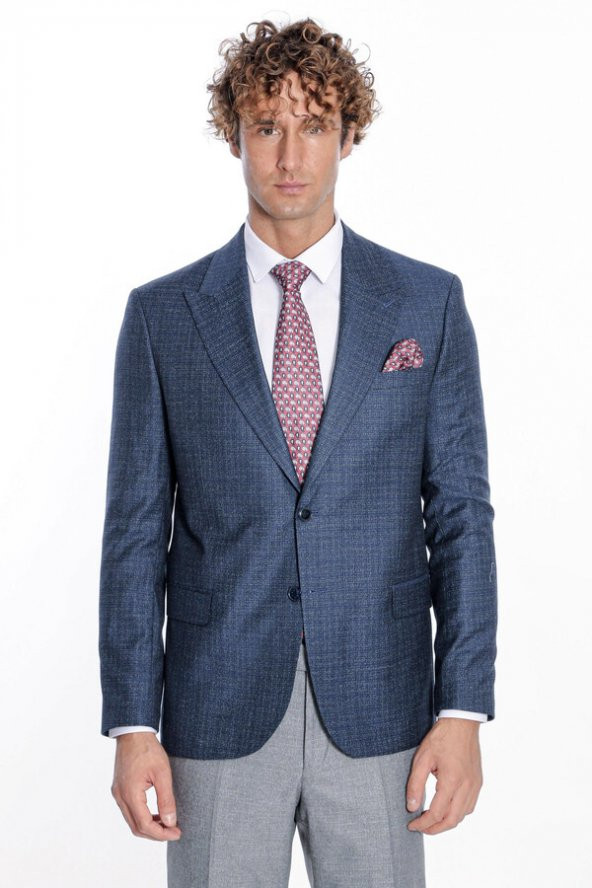 Desenli Slim Fit Lacivert Erkek Ceket - 9