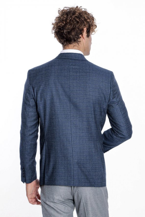 Desenli Slim Fit Lacivert Erkek Ceket - 10