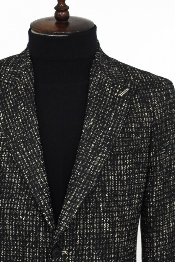 Desenli Slim Fit Spor Siyah Erkek Ceket - 2