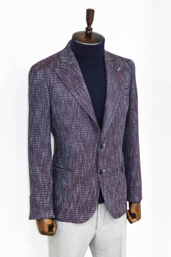 Desenli Slim Fit Spor Mor Erkek Ceket - 3