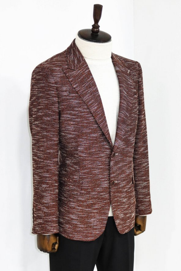 Desenli Slim Fit Spor Kahverengi Erkek Ceket - 3