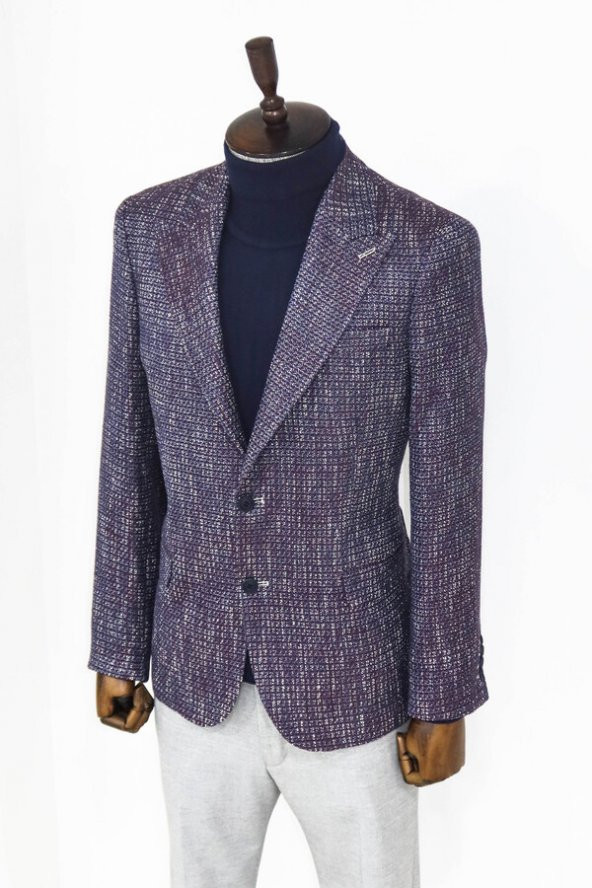 Desenli Slim Fit Spor Mor Erkek Ceket - 7