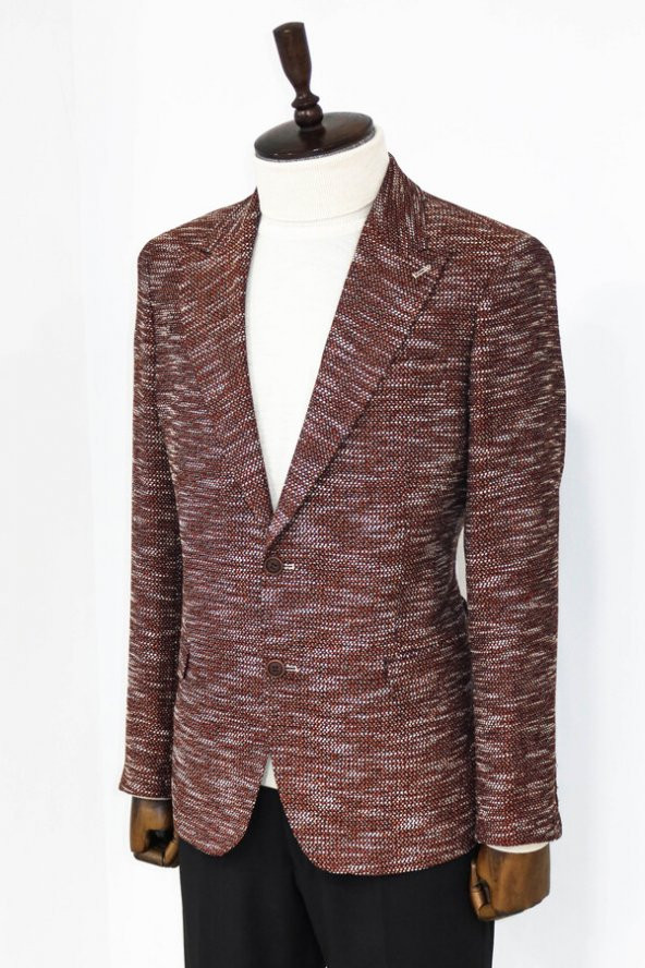 Desenli Slim Fit Spor Kahverengi Erkek Ceket - 5