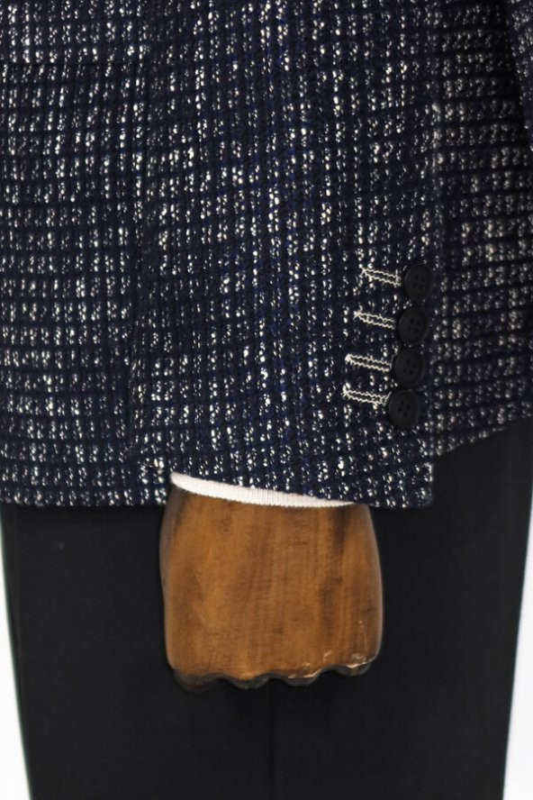 Desenli Slim Fit Spor Lacivert Erkek Ceket - 6