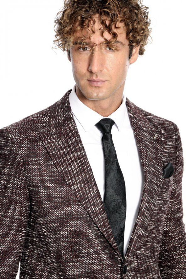 Desenli Slim Fit Spor Bordo Erkek Ceket - 2