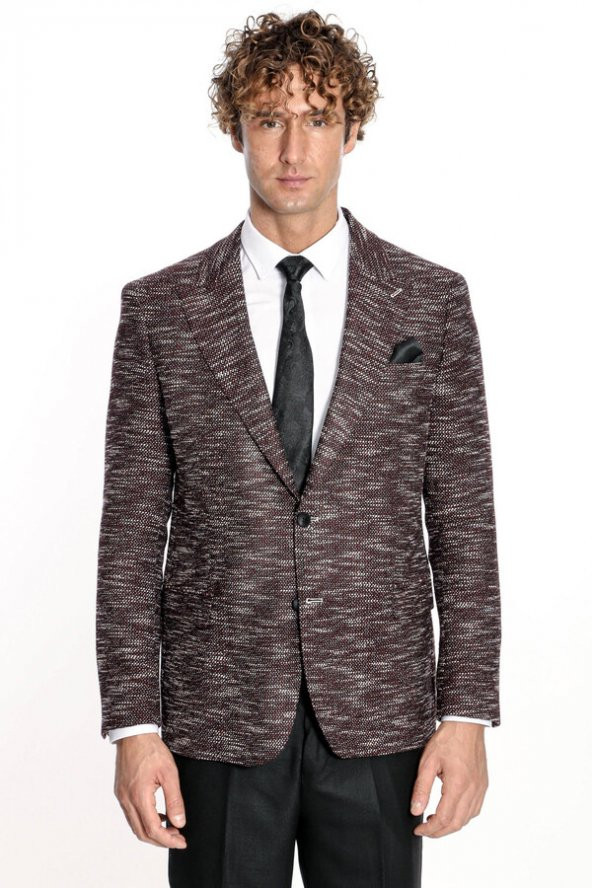 Desenli Slim Fit Spor Bordo Erkek Ceket - 8