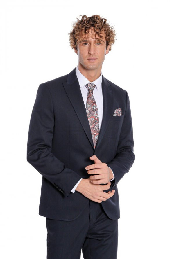 Desensiz İki Parça Slim Fit Koyu Lacivert Erkek Takım Elbise - 3