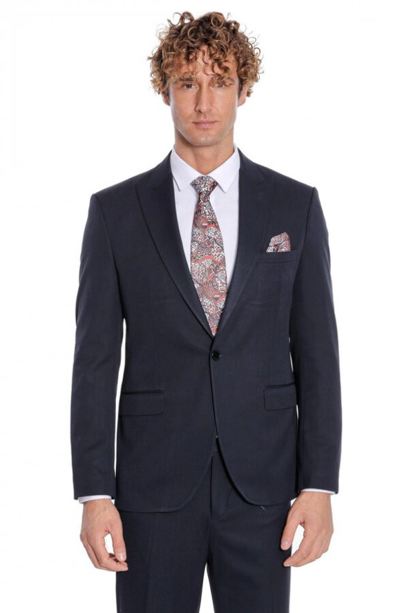 Desensiz İki Parça Slim Fit Koyu Lacivert Erkek Takım Elbise - 5