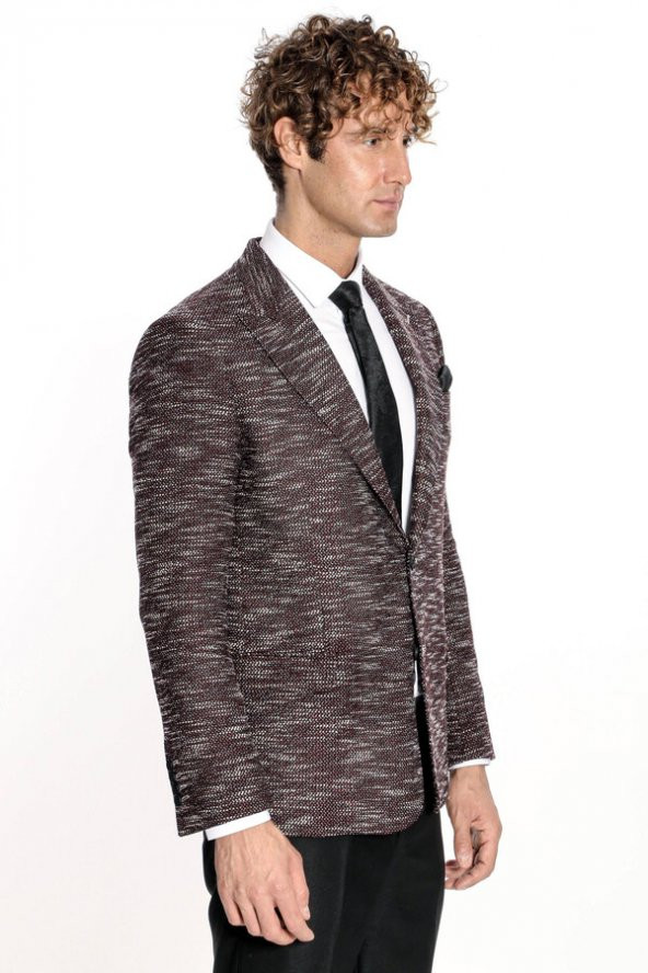 Desenli Slim Fit Spor Bordo Erkek Ceket - 10