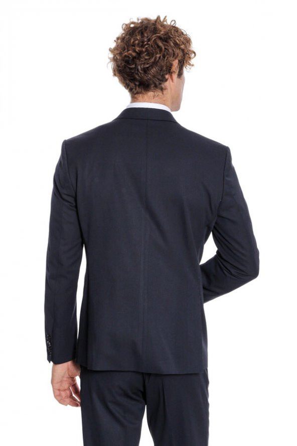 Desensiz İki Parça Slim Fit Koyu Lacivert Erkek Takım Elbise - 10