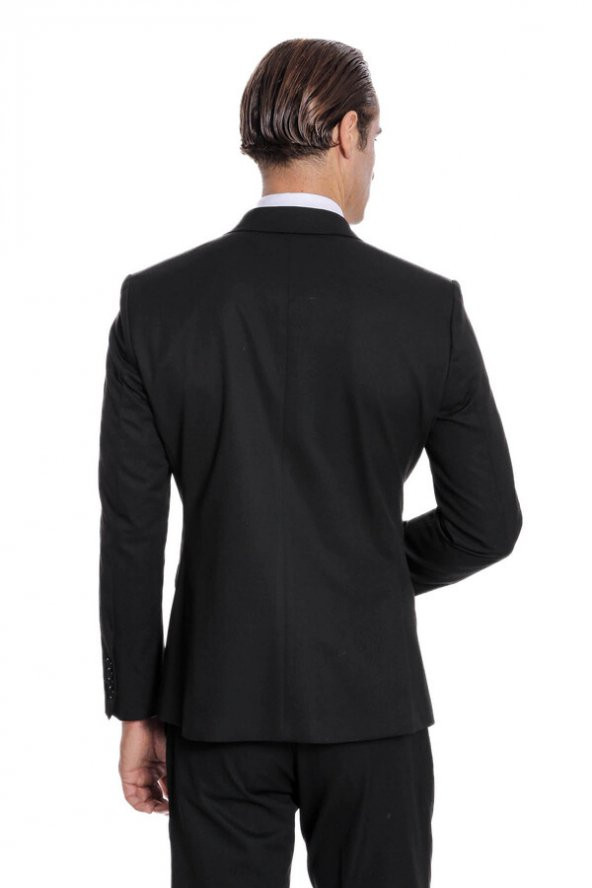 Desensiz İki Parça Slim Fit Siyah Erkek Takım Elbise - 10