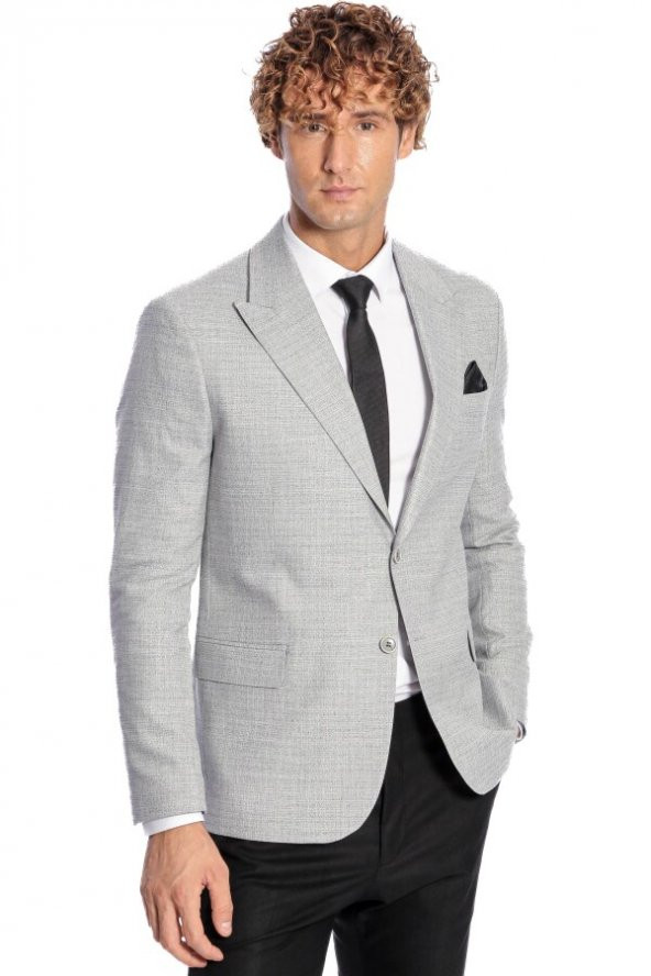 Desenli Slim Fit Gri Erkek Ceket - 3