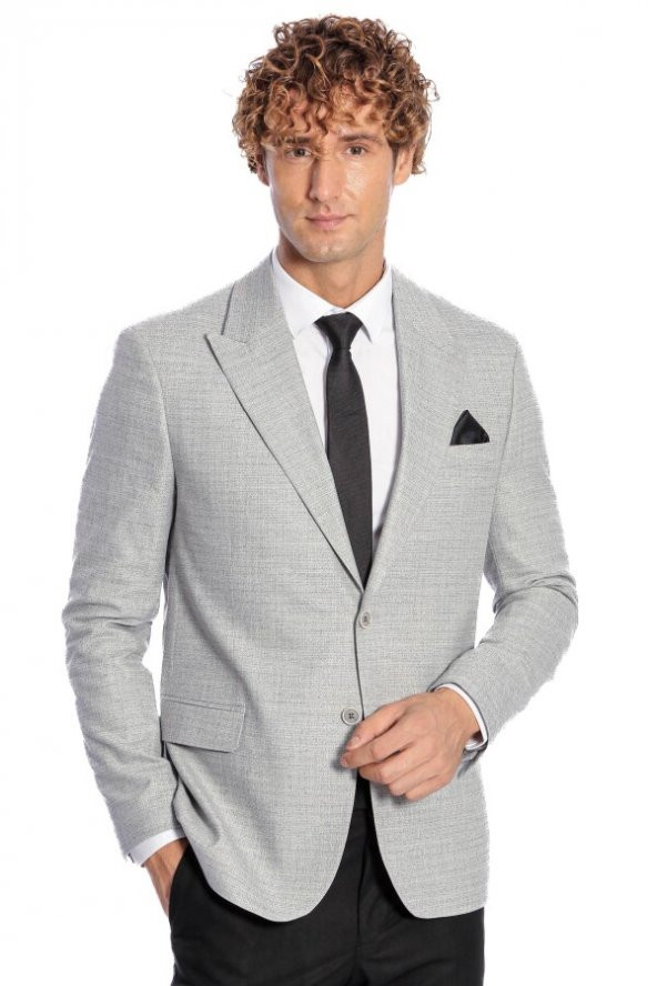 Desenli Slim Fit Gri Erkek Ceket - 5