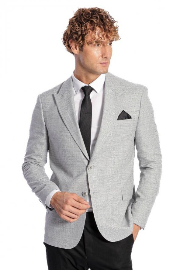 Desenli Slim Fit Gri Erkek Ceket - 6