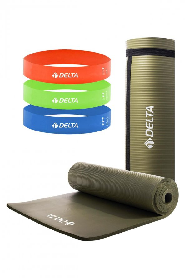 Delta Konfor Zemin 15 Mm Taşıma Askılı Pilates Minderi 3lü Squat Bandı Egzersiz Direnç Lastiği