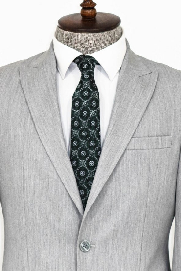 İki Parça Slim Fit Gri Erkek Takım Elbise - 3
