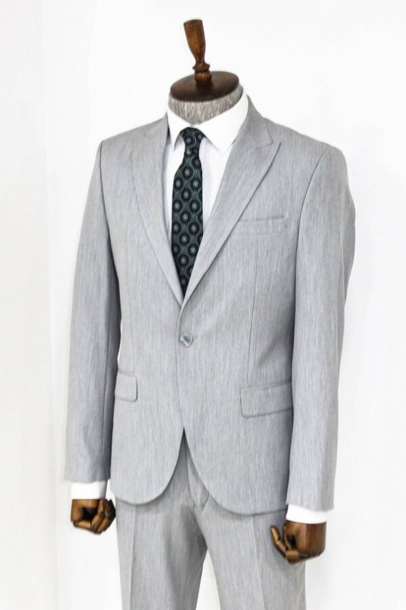 İki Parça Slim Fit Gri Erkek Takım Elbise - 10