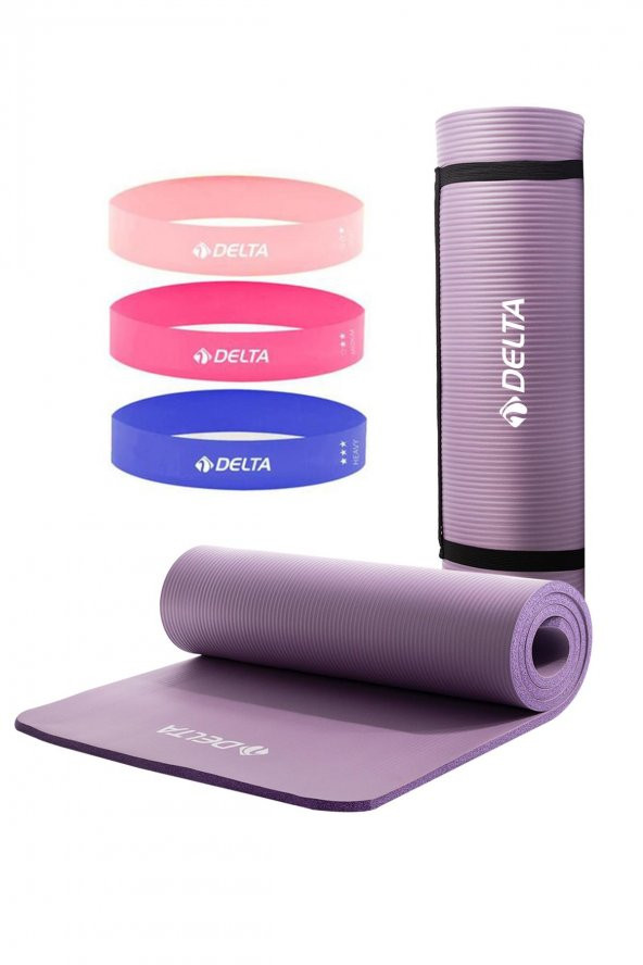 Delta Konfor Zemin 15 Mm Taşıma Askılı Pilates Minderi 3'lü Squat Bandı Egzersiz Direnç Lastiği