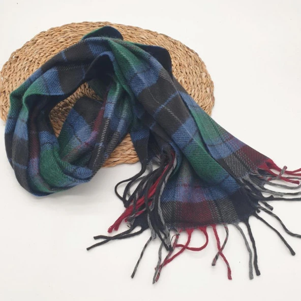 Kare Desenli Yeşil Bordo Mavi Renk Erkek Atkı - 3