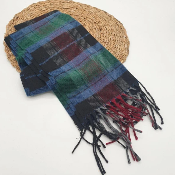 Kare Desenli Yeşil Bordo Mavi Renk Erkek Atkı - 6