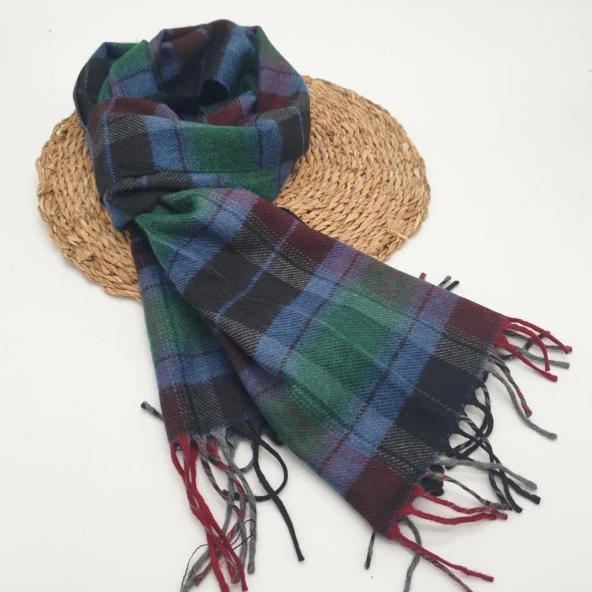 Kare Desenli Yeşil Bordo Mavi Renk Erkek Atkı - 7