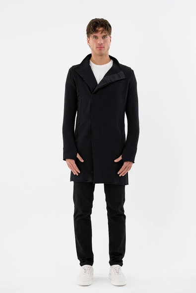 Erkek Regular Fit Asimetrik Ceket Formlu Pamuklu Raw Edge Detaylı Uzun Hırka - 8