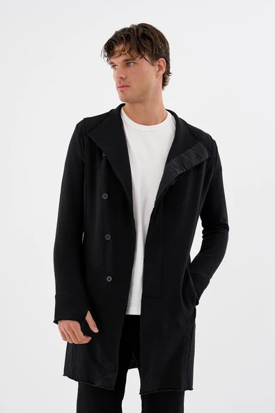 Erkek Regular Fit Asimetrik Ceket Formlu Pamuklu Raw Edge Detaylı Uzun Hırka - 2