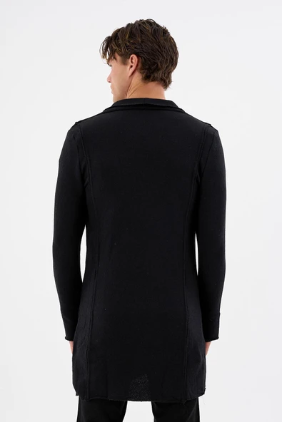 Erkek Regular Fit Asimetrik Ceket Formlu Pamuklu Raw Edge Detaylı Uzun Hırka - 5