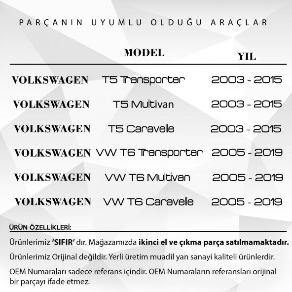 VOLKSWAGEN VW T5 T6 için Yan Sürgülü Cam Tamir Seti - 2