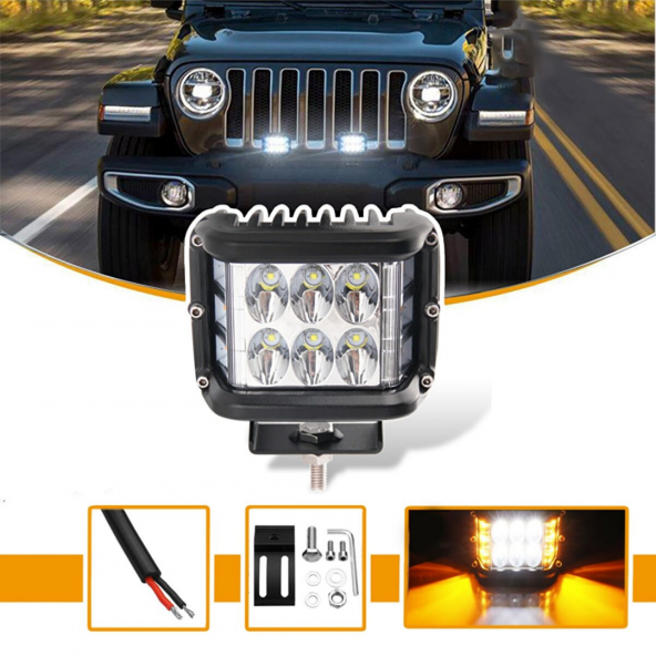 Off Road Led Lamba Delici Yayıcı Beyaz Turuncu Flaşlı Kare Sis Farı Projektör 45W 12 Led Metal Arazi Çalışma Lambası 1 Adet