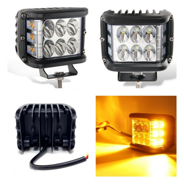 Off Road Led Lamba Delici Yayıcı Beyaz Turuncu Flaşlı Kare Sis Farı Projektör 45W 12 Led Metal Arazi Çalışma Lambası 1 Adet - 2