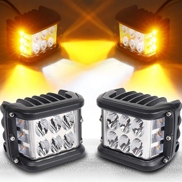Off Road Led Lamba Delici Yayıcı Beyaz Turuncu Flaşlı Kare Sis Farı Projektör 45W 12 Led Metal Arazi Çalışma Lambası 1 Adet - 5