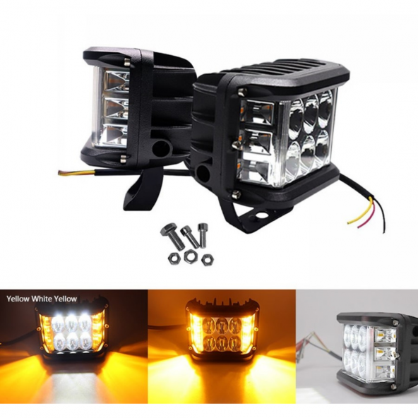 Off Road Led Lamba Delici Yayıcı Beyaz Turuncu Flaşlı Kare Sis Farı Projektör 45W 12 Led Metal Arazi Çalışma Lambası 1 Adet - 12