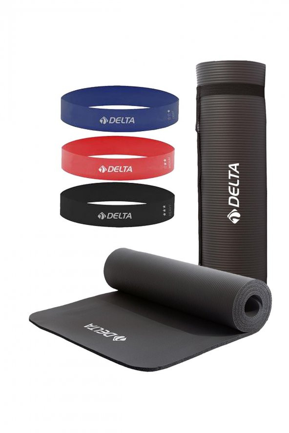 Delta Konfor Zemin 10 Mm Taşıma Askılı Pilates Minderi 3lü Squat Bandı Egzersiz Direnç Lastiği