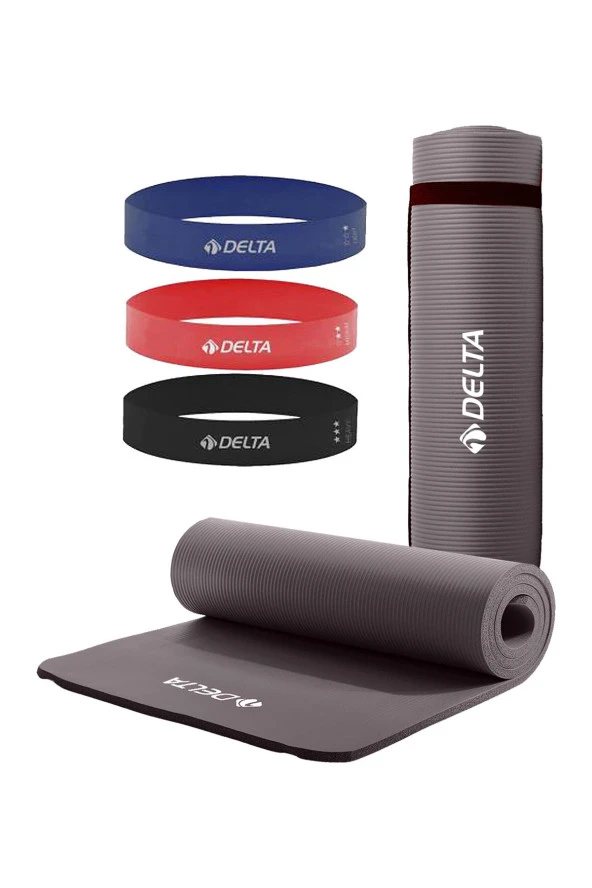 Delta Konfor Zemin 10 Mm Taşıma Askılı Pilates Minderi 3'lü Squat Bandı Egzersiz Direnç Lastiği