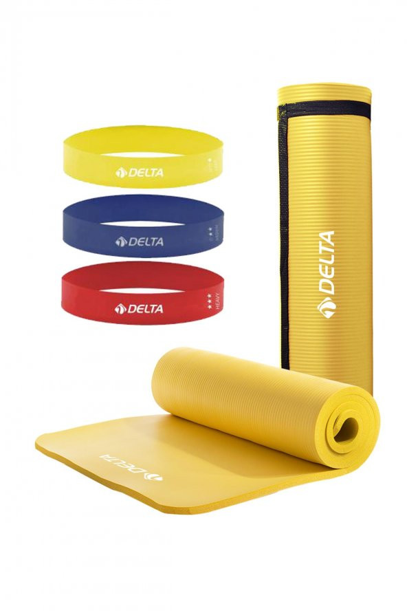 Delta Konfor Zemin 10 Mm Taşıma Askılı Pilates Minderi 3lü Squat Bandı Egzersiz Direnç Lastiği
