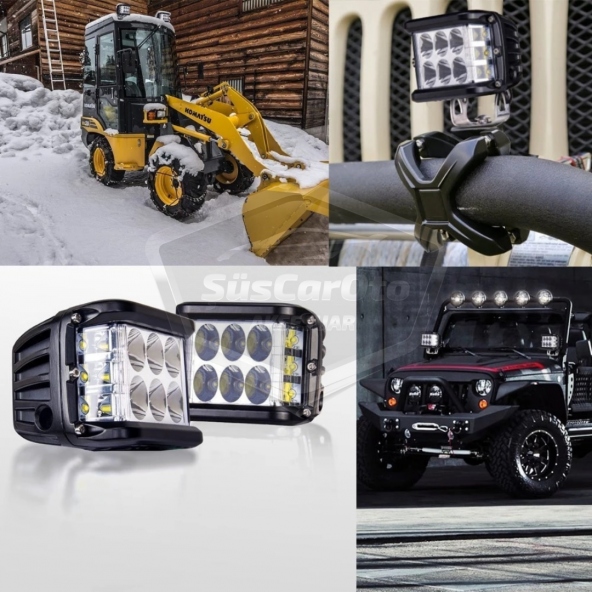 Off Road Led Lamba Delici Yayıcı Beyaz-Beyaz Flaşlı Kare Sis Farı Projektör 45W 12 Led Metal Arazi Çalışma Lambası 1 Adet - 2