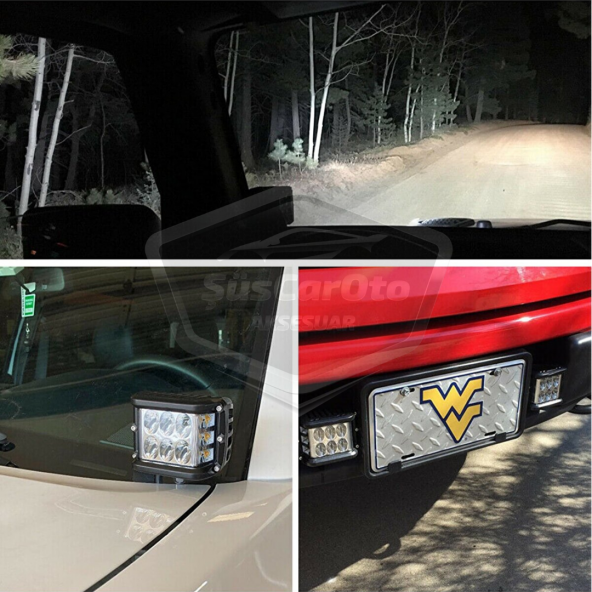 Off Road Led Lamba Delici Yayıcı Beyaz-Beyaz Flaşlı Kare Sis Farı Projektör 45W 12 Led Metal Arazi Çalışma Lambası 1 Adet - 3