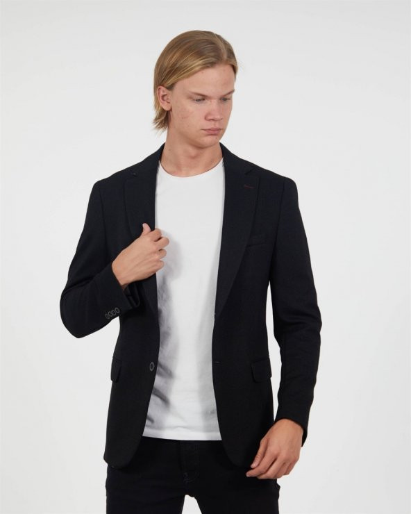 Siyah Blazer Tek Ceket Mono Yaka Slim Fit | Agustini