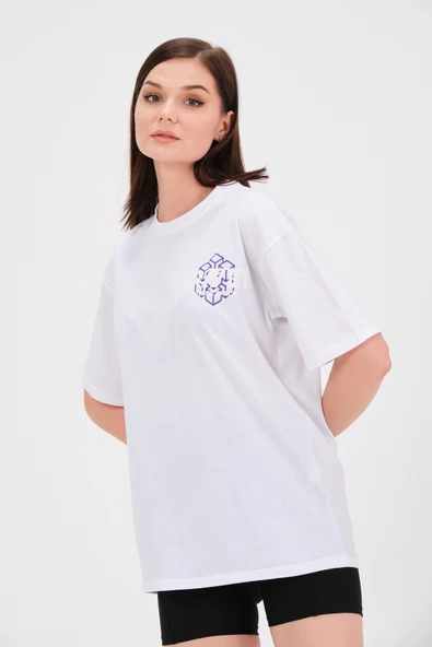 Beyaz Baskılı Oversize T-Shirt - 3